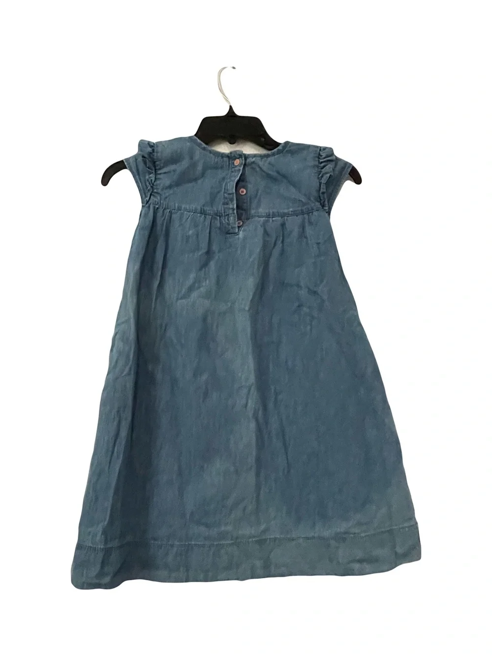 Mini Boden Denim-Effect Ruffle Cap Sleeve Dress - Blue